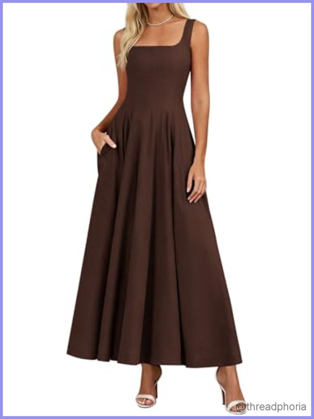 Sleeveless A-Line Midi Dress with Pockets Formal Party Flowy